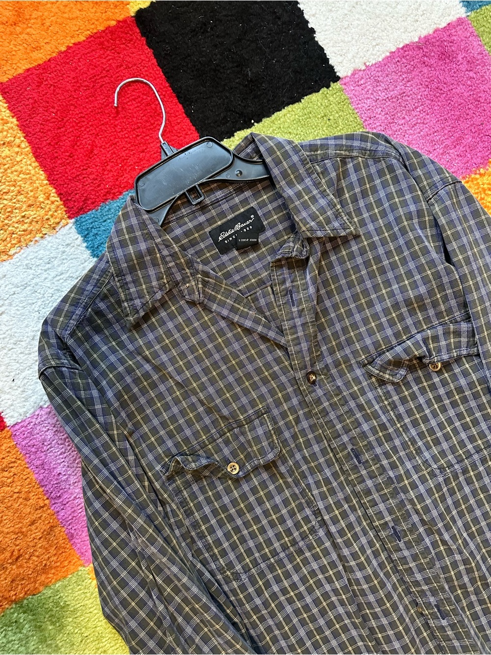 Eddie Bauer Men’s Blue & Gray Plaid Long-Sleeve Button-Down Shirt
